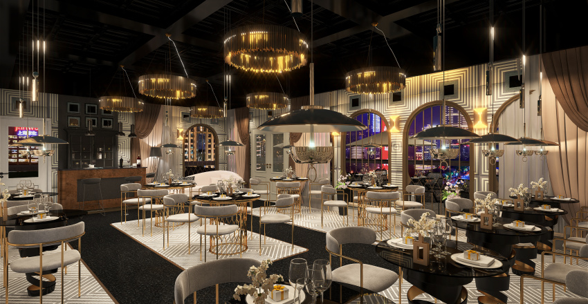 Glam Restaurant 3d design renderings