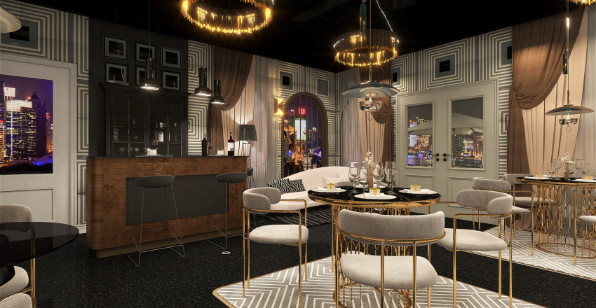 Glam Restaurant 3d design renderings
