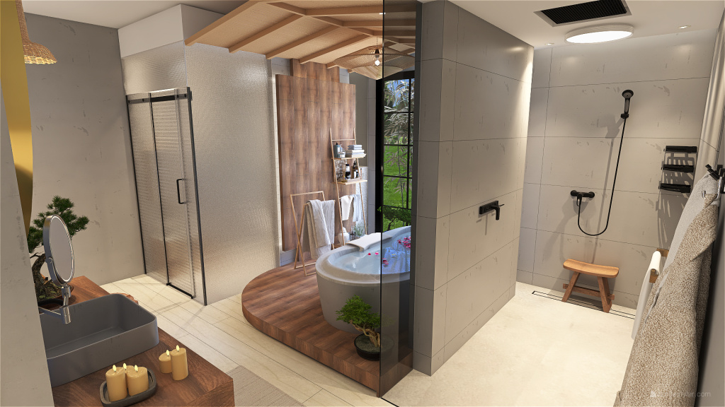 Master Bath Zen Style Interior 3d design renderings