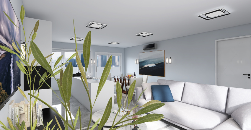 Sala de Estar/Jantar/ Cozinha 3d design renderings
