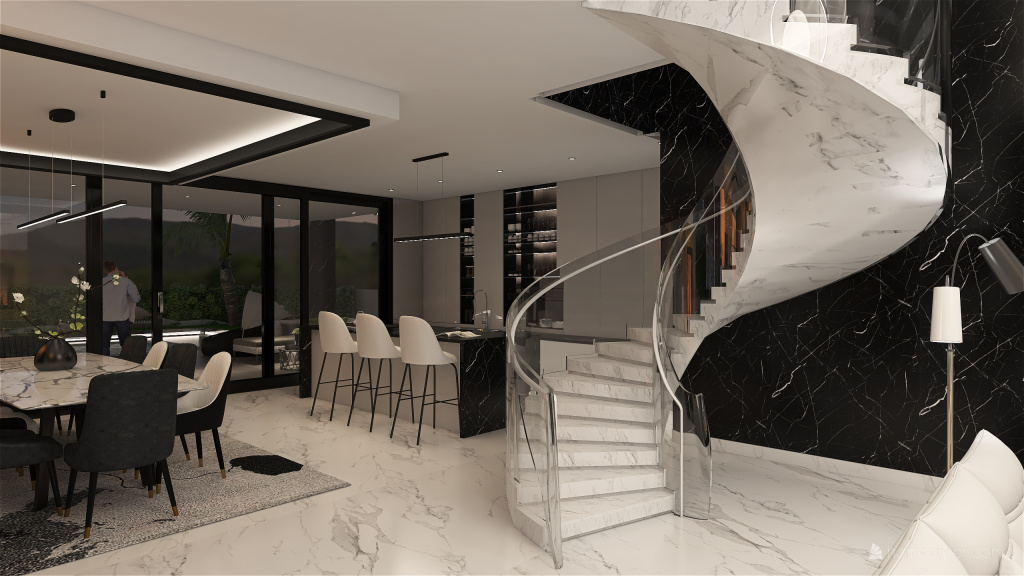 soggiorno sala da pranzo cucina 3d design renderings