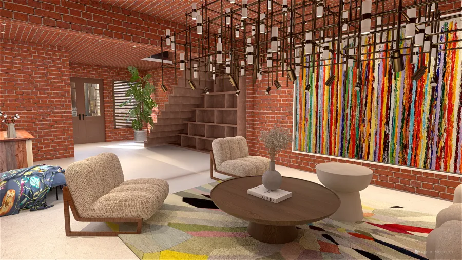 Contemporary Orange Beige Hallway 3d design renderings