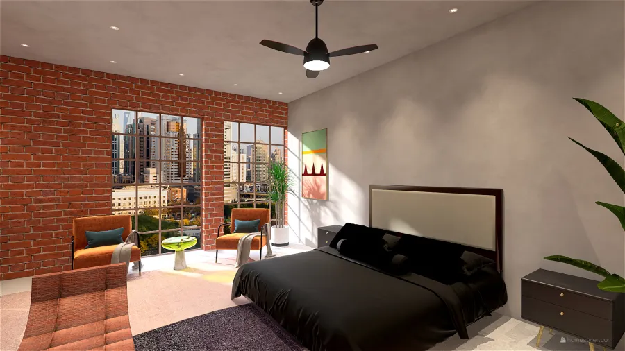 Contemporary Orange Beige Master Bedroom 3d design renderings