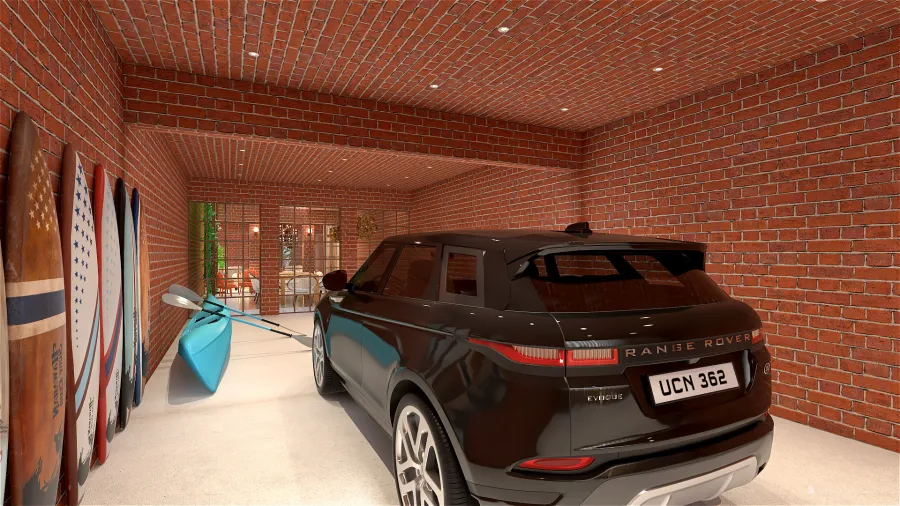 Contemporary Orange Beige Garage 3d design renderings