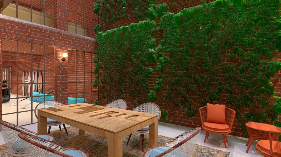 Contemporary Orange Beige Courtyard 3d design renderings