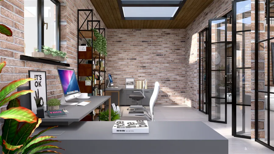 Modern Industrial EarthyTones ColorScemeOther Beige workspace2 3d design renderings