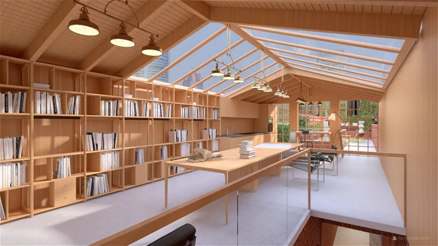 Contemporary Orange Beige Library 3d design renderings