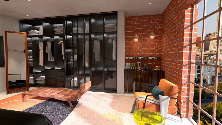 Contemporary Orange Beige Master Bedroom 3d design renderings