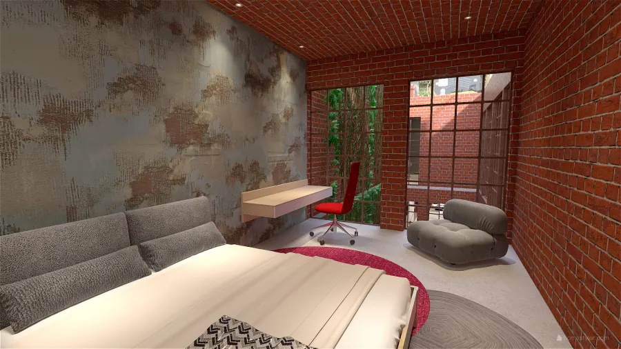 Contemporary Orange Beige Bedroom1 3d design renderings