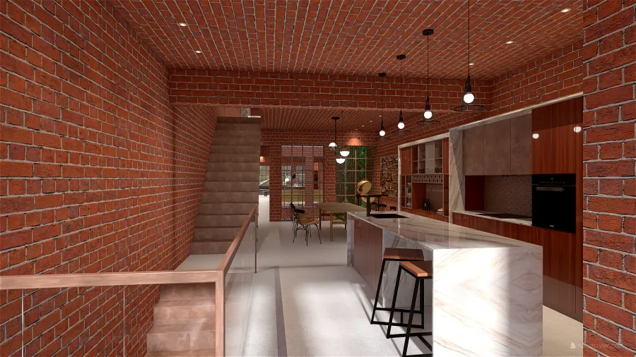 Contemporary Orange Beige Kitchen 3d design renderings