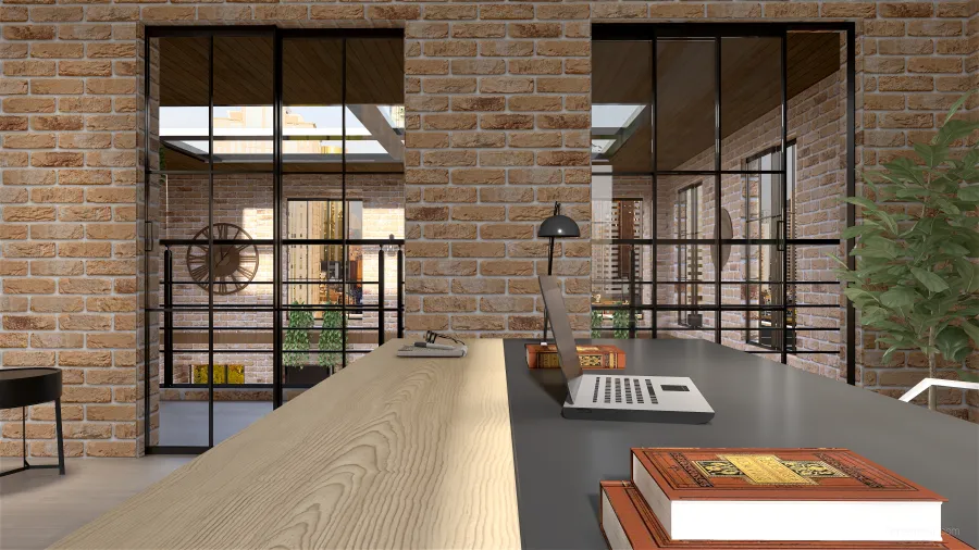 Modern Industrial EarthyTones ColorScemeOther Beige main office 3d design renderings