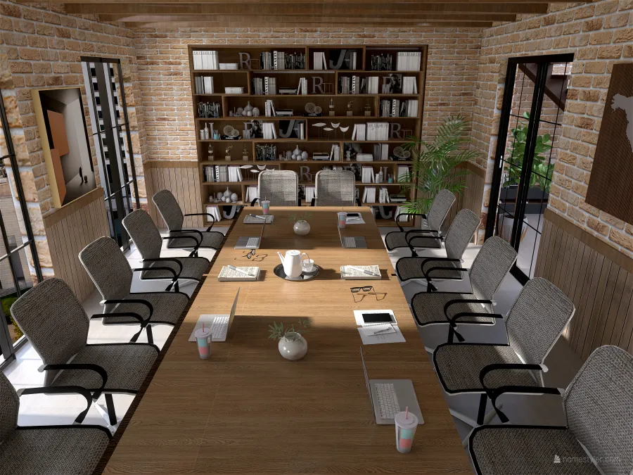 Modern Industrial EarthyTones ColorScemeOther Beige boardroom 3d design renderings