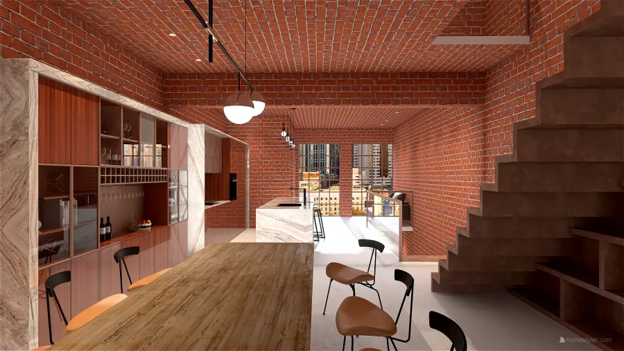 Contemporary Orange Beige Dining Room 3d design renderings