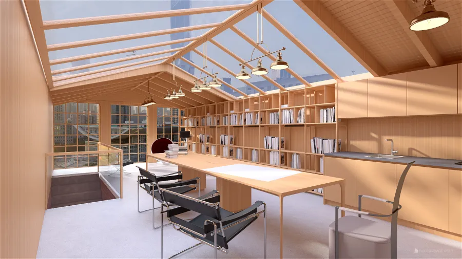 Contemporary Orange Beige Library 3d design renderings