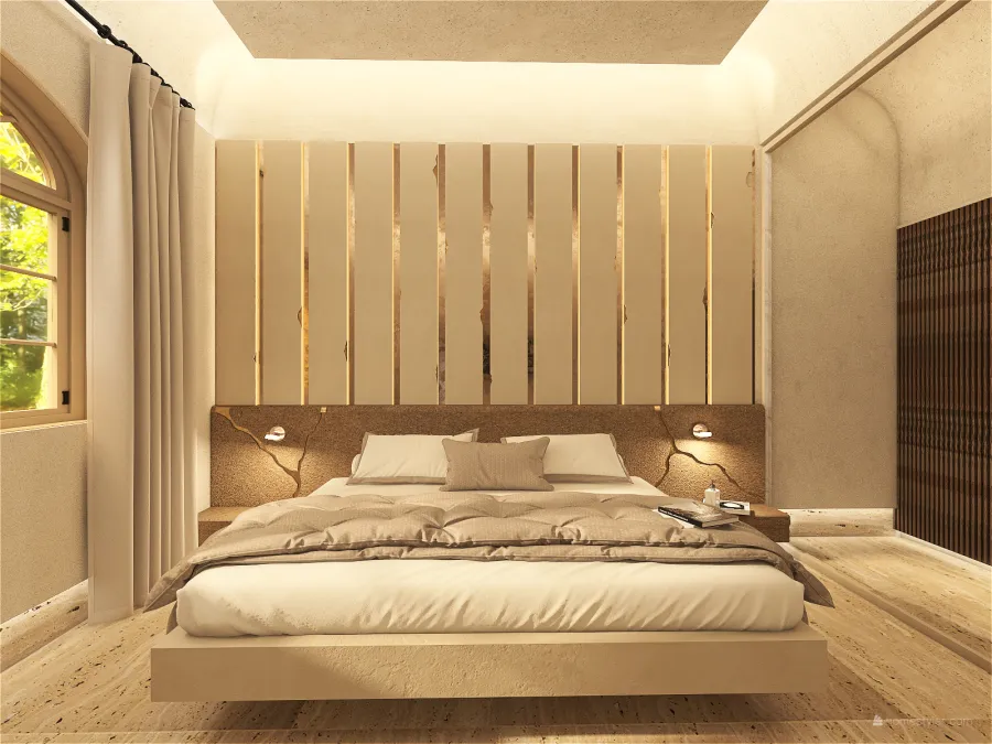 WabiSabi Beige WarmTones Master Bedroom 3d design renderings