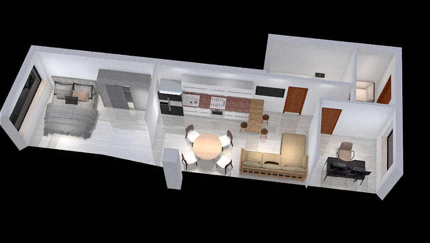 loft with 1 bedroom and office 3d design picture 50.63