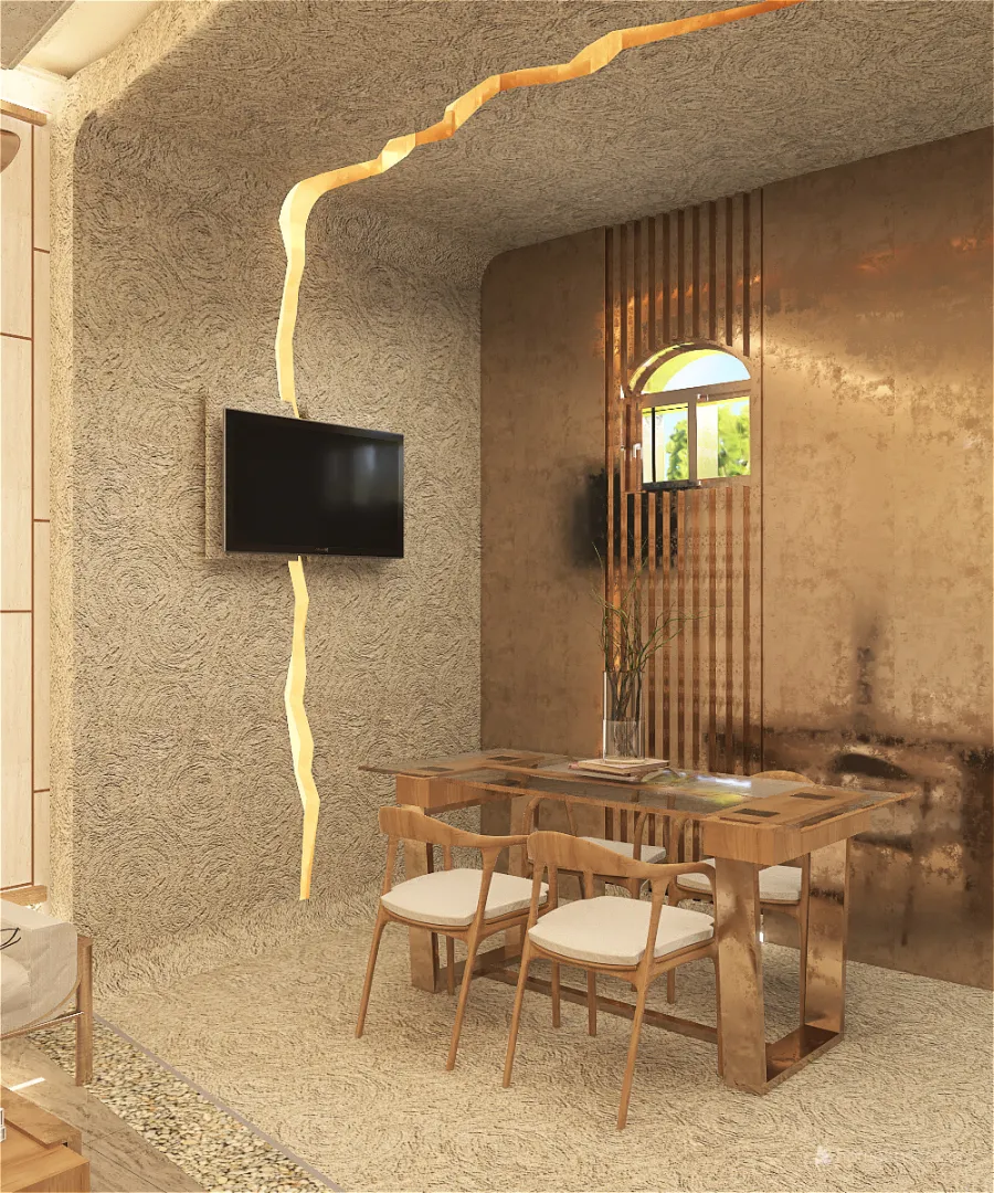 WabiSabi Beige WarmTones Living and Dining Room 3d design renderings