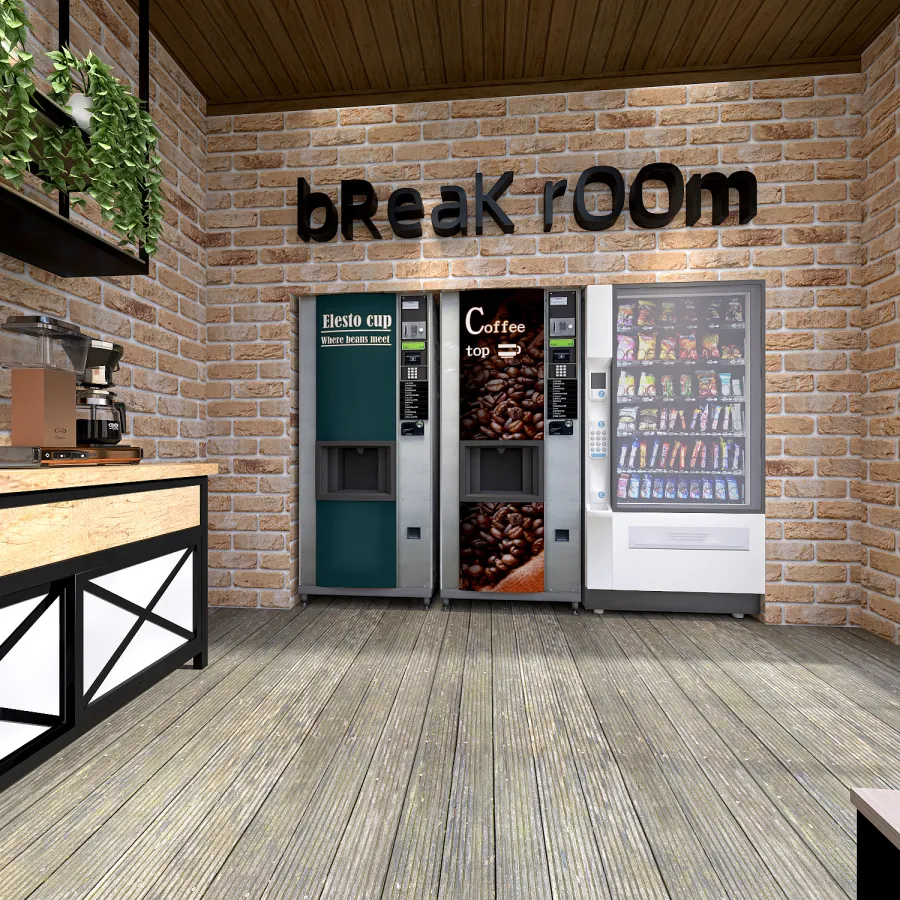 Modern Industrial EarthyTones ColorScemeOther Beige break room 3d design renderings