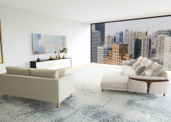 White Modern Living-room  Design Rendering