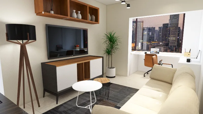 Sala ampliada 3 ambientes 3d design renderings