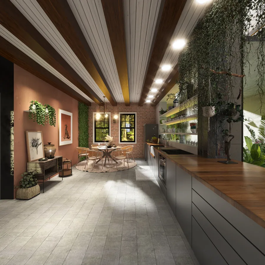 Modern TropicalTheme Loft Verde Orange EarthyTones WarmTones ColorScemeOther 3d design renderings