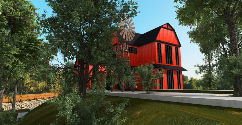 Farmhouse COUNTRY FARMHOUSE Red 3d design renderings