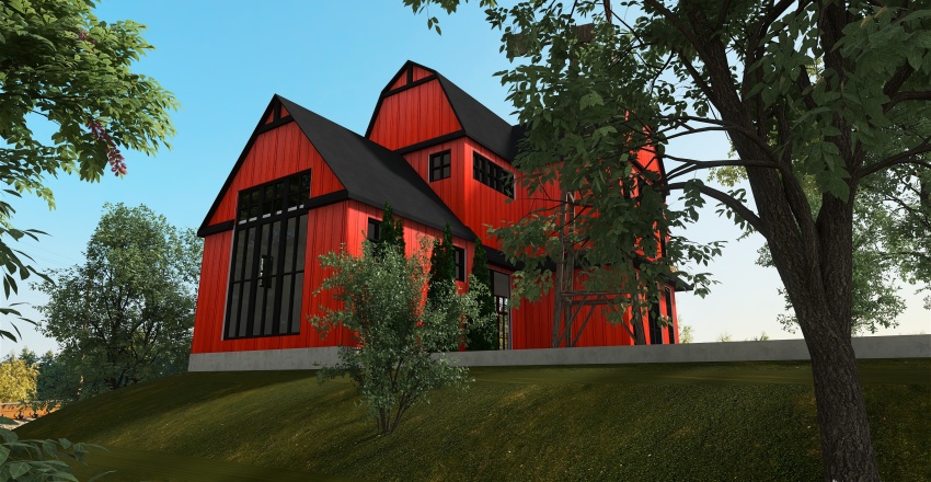 Farmhouse COUNTRY FARMHOUSE Red 3d design renderings