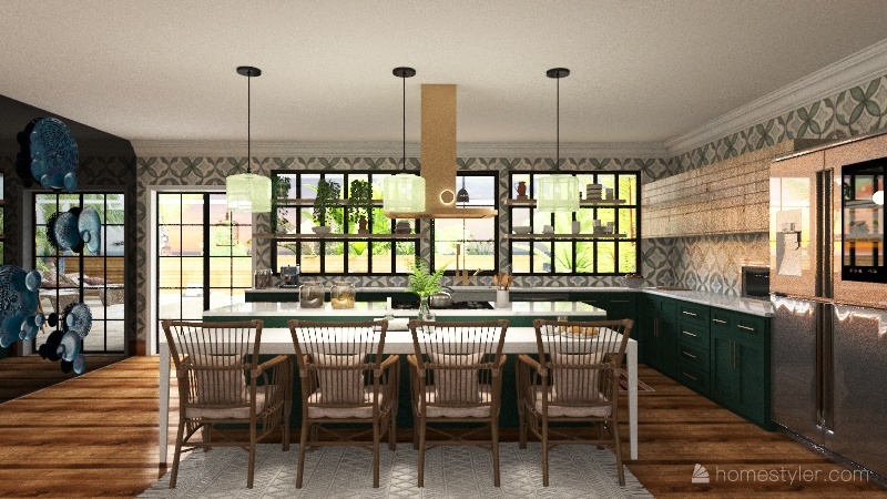 Living Room/kitchen area 3d design renderings