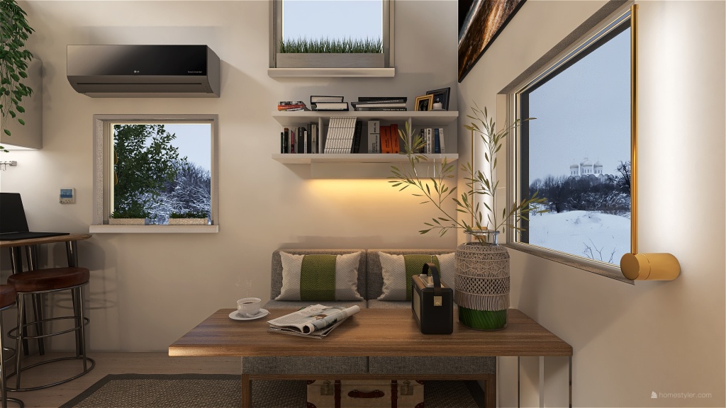 Modern Cosy and Functional Tiny House EarthyTones 3d design renderings