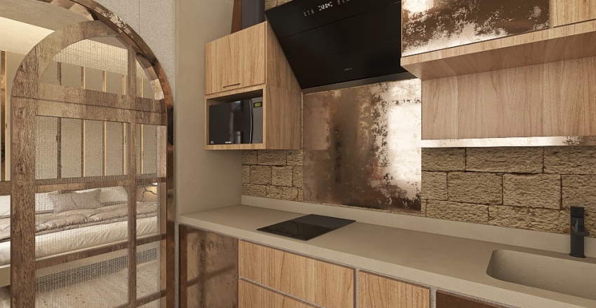 WabiSabi Beige WarmTones Kitchenette 3d design renderings