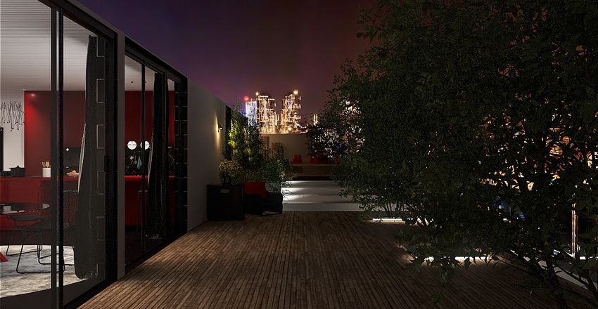 rooftop black & red Interior Design Render