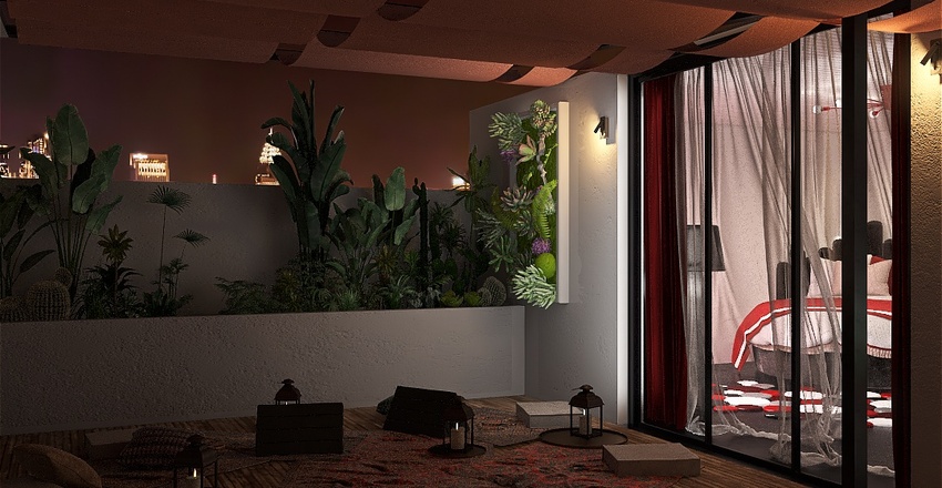 rooftop black & red Interior Design Render