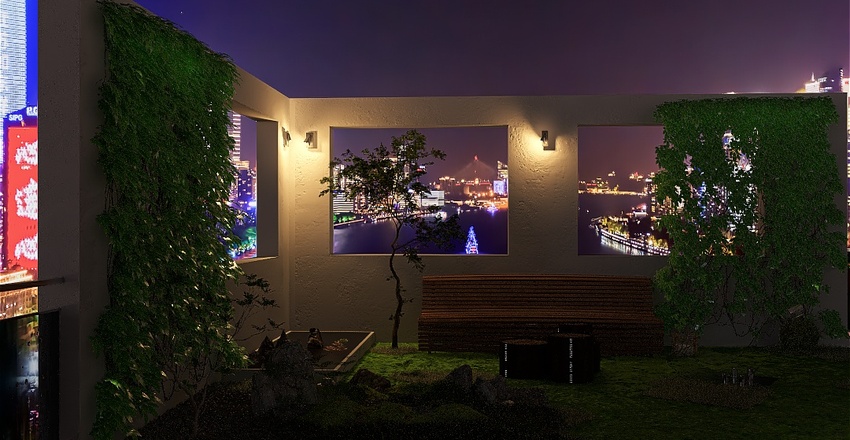 rooftop black & red Interior Design Render