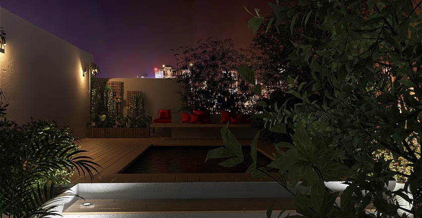 rooftop black & red Interior Design Render