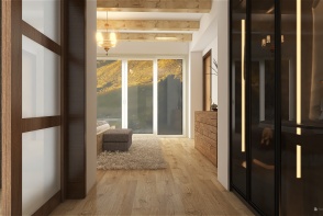 Modern Mountain Lodge Bedroom Design Rendering