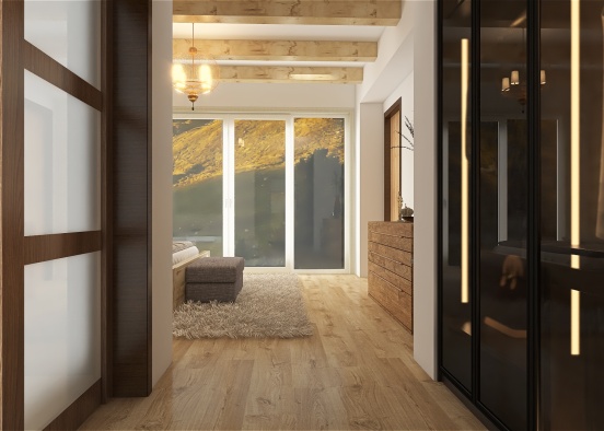 Modern Mountain Lodge Bedroom Design Rendering