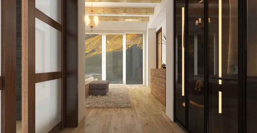 Modern Mountain Lodge Bedroom 3d design renderings
