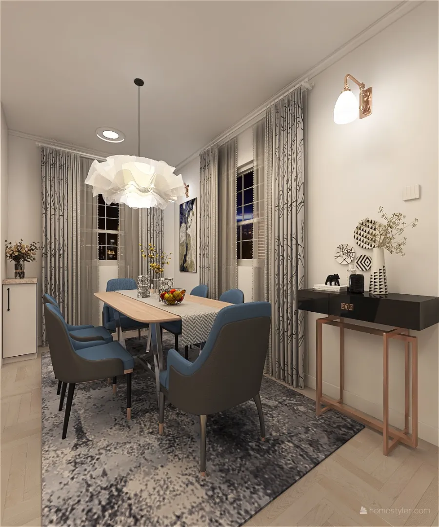 Living, Dining Room and Kitchen 3d design renderings