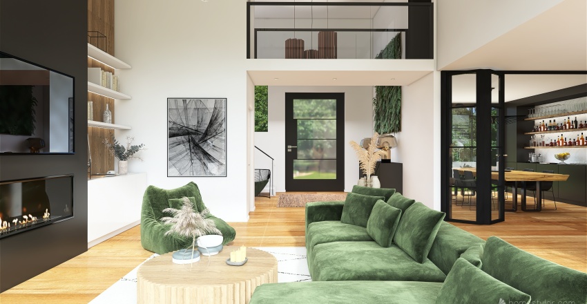 Bohemian French Riviera House Green Beige 3d design renderings