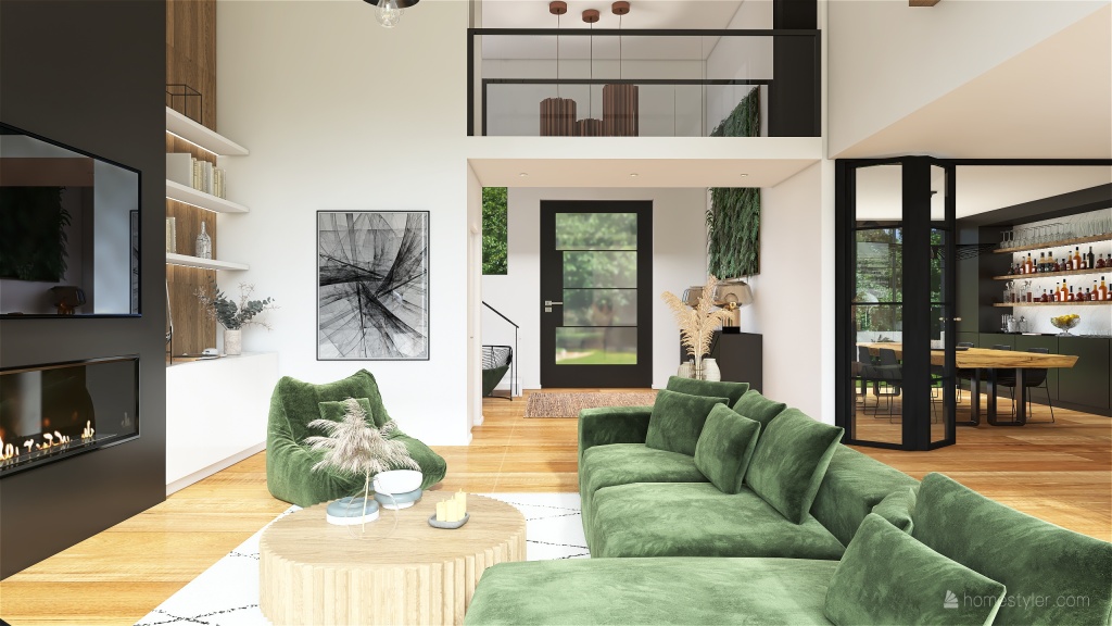 Bohemian French Riviera House Green Beige 3d design renderings