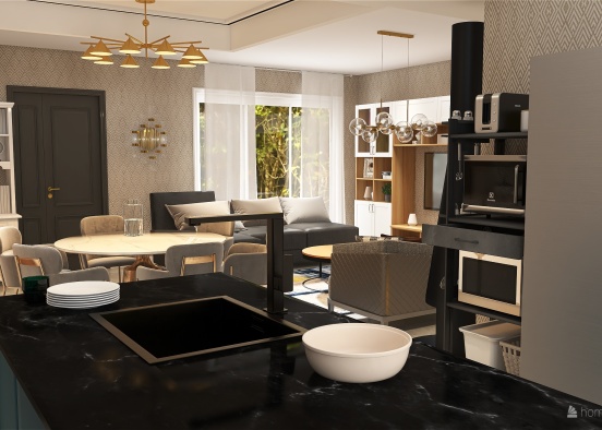 Living & Dining Room + Kitchen Remodel Design Rendering