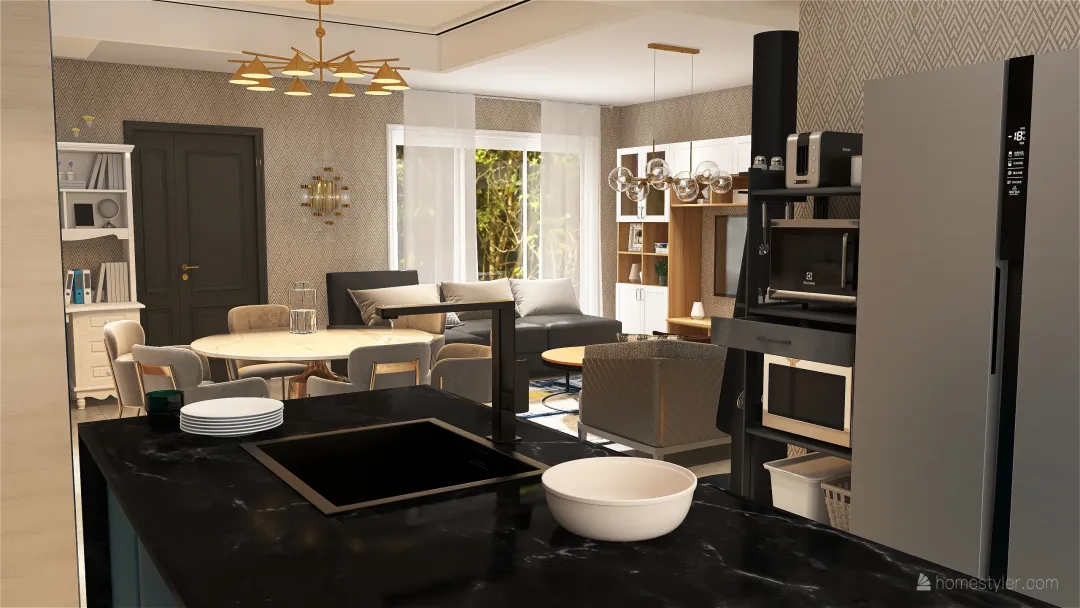 Living & Dining Room + Kitchen Remodel 3d design renderings