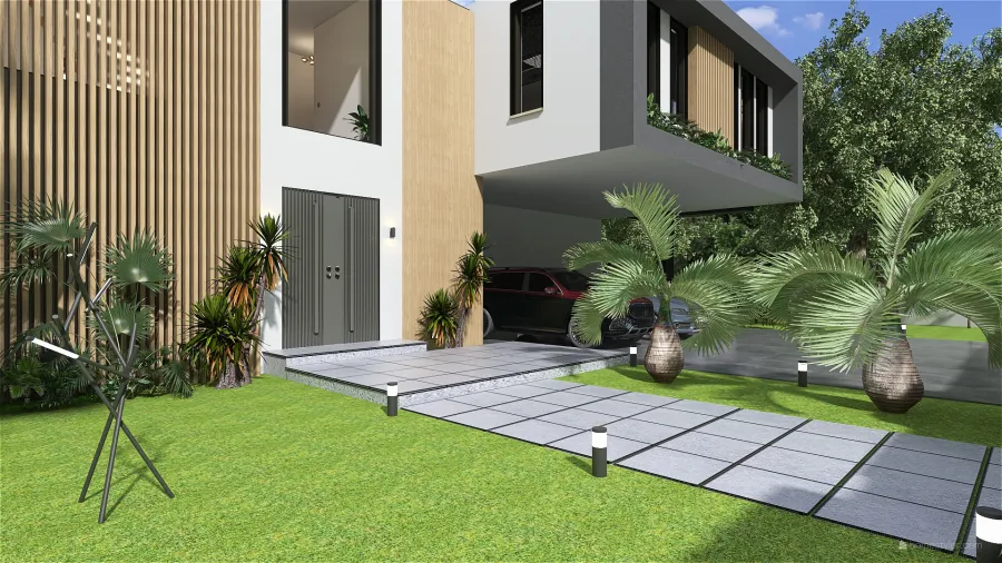 Contemporary Home in the forest Beige 3d design renderings