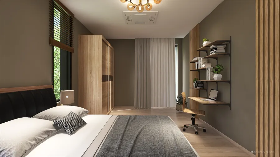 Contemporary Beige Second Bedroom 3d design renderings