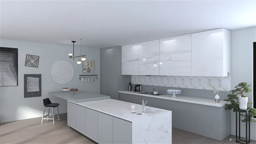 Living and kitchen 3d design renderings