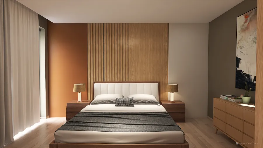 Contemporary Beige Bedroom 3d design renderings