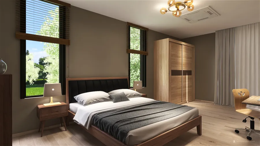 Contemporary Beige Second Bedroom 3d design renderings