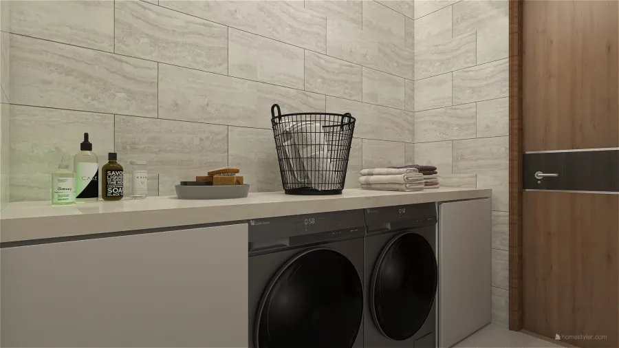 Contemporary Beige Laundry Room 3d design renderings