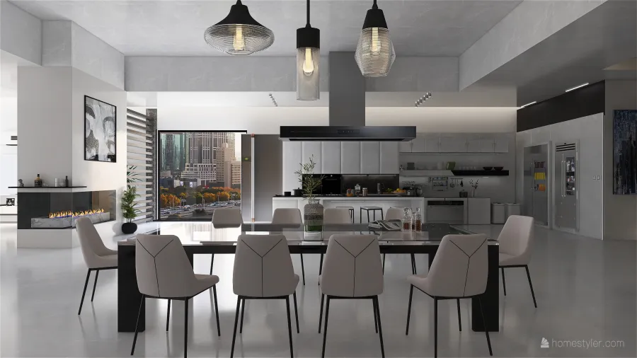 Modern Beige Dining Room 3d design renderings