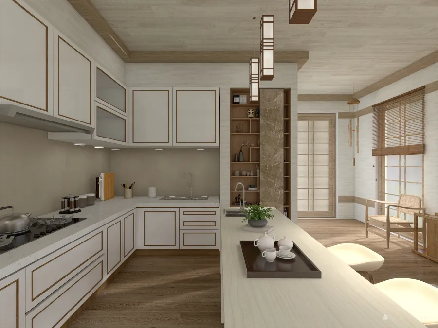 StyleOther Beige White Kitchen 3d design renderings